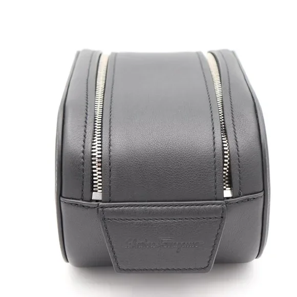 NWT Salvatore Ferragamo Men's Black Leather Double Gancio Dopp Kit Toiletry Bag - Picture 4 of 7
